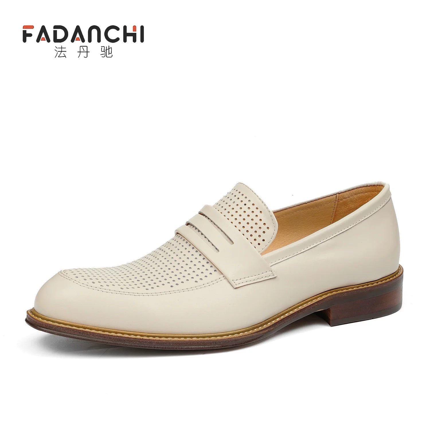 Men's White Genuine Leather Loafers, Breathable, Slip-On