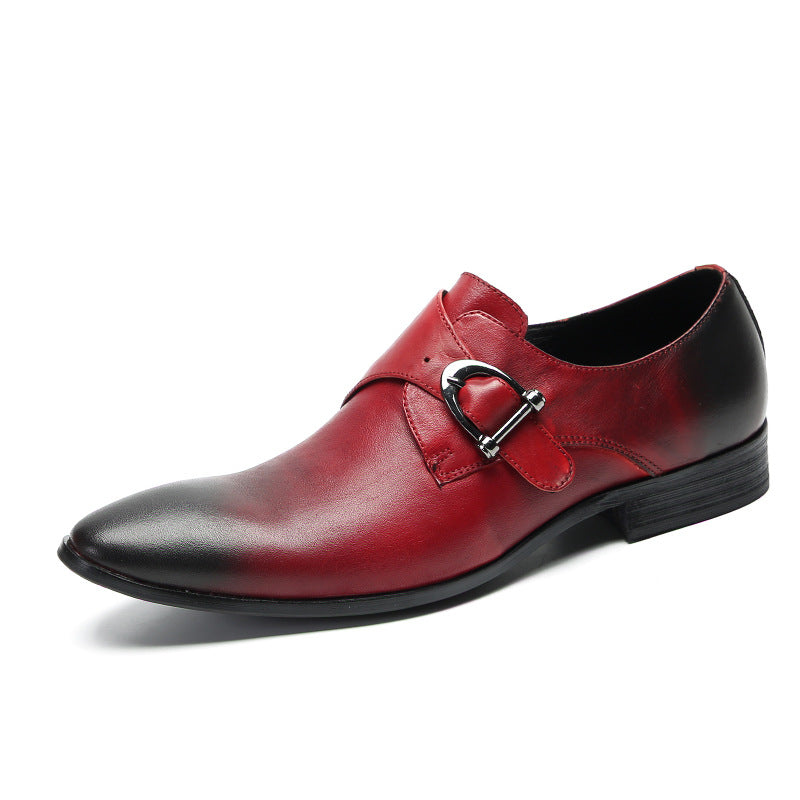 British pointed leather shoes for men, Korean version of business formal wear, red bright leather wedding shoes, trendy heightening casual men's shoes