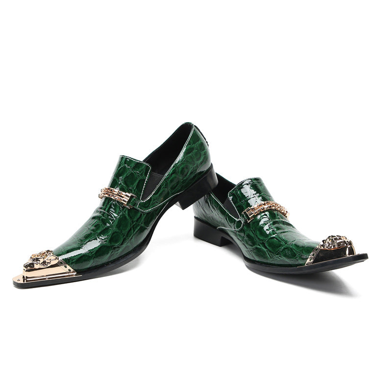 Foreign trade green business formal casual cowhide leather shoes breathable soft sole British wedding shoes personalized trendy shoes