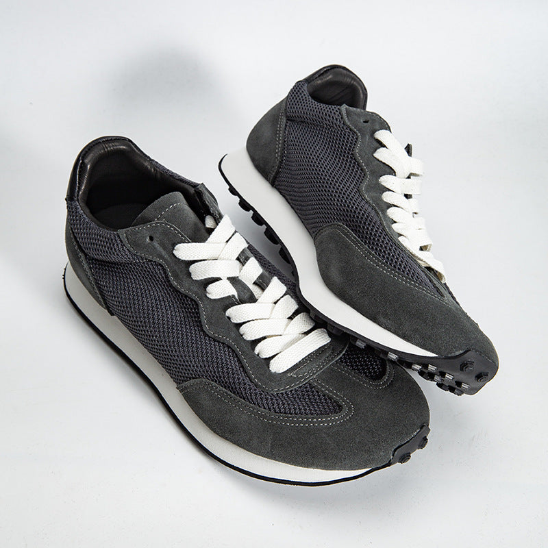Gray feather argan shoes european station spring and summer new arrival soft breathable leather sports shoes handmade retrocasual board shoes