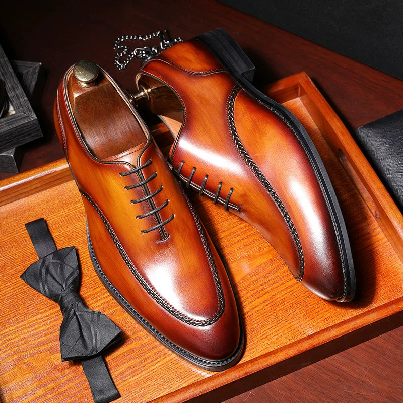 Men's Brown Genuine Leather Leather Shoes, Handmade, Pointed Toe