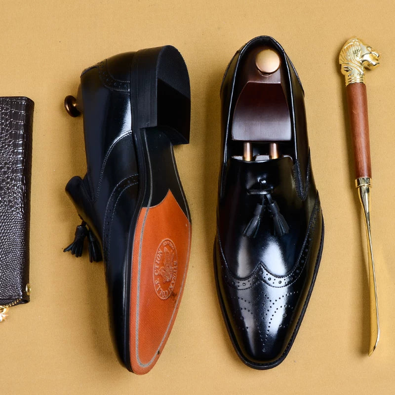 Men's Genuine Leather Loafers, Pointed Toe, Slip-On