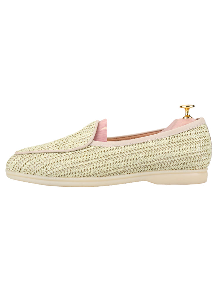 Summer matcha green navy breathable raffia woven men's sailing shoes milky white non-slip outsole casual shoes