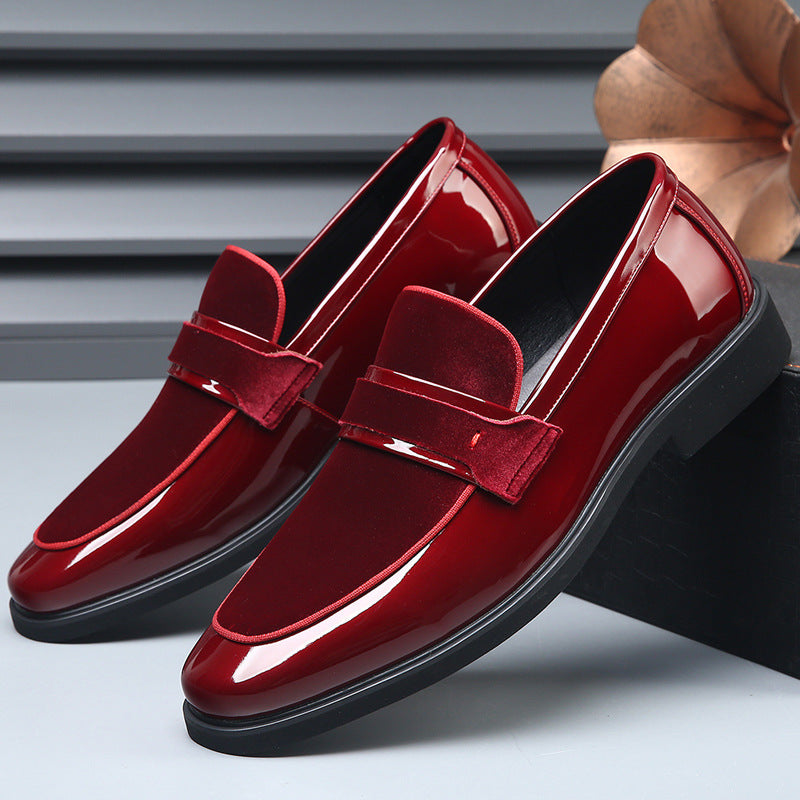 New men's formal leather shoes - festive, bright, and vibrant red wedding shoes - slip-on british st