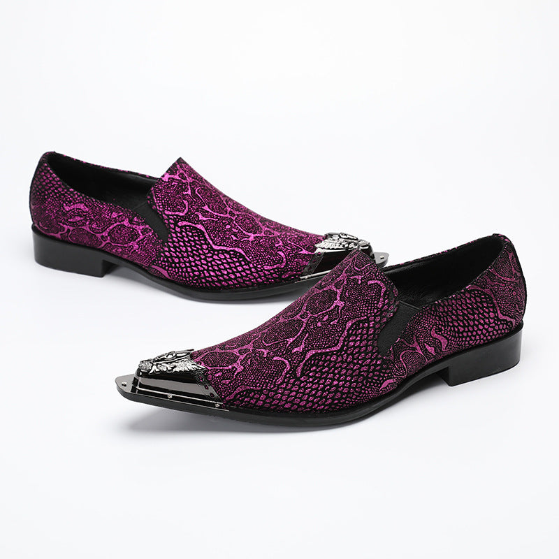 Men's Red Leather Formal Shoes – Pointed Toe, Crocodile Pattern