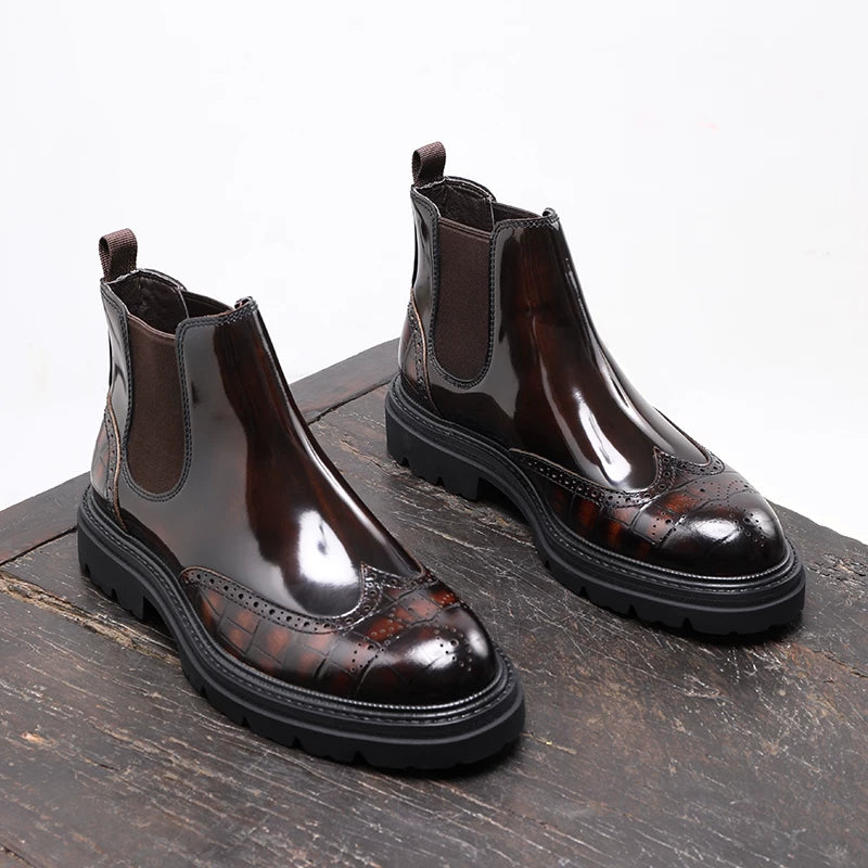 Men's Genuine Leather Chelsea Boots, Thick Sole, British Style