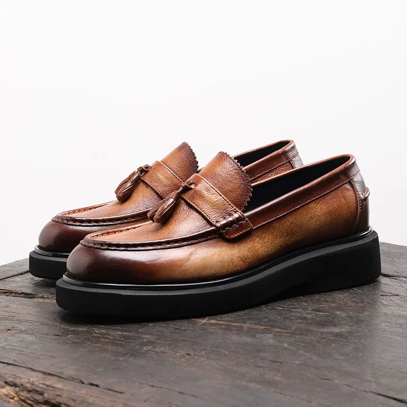 Men's Genuine Leather Loafers, Height Increasing, Thick Sole