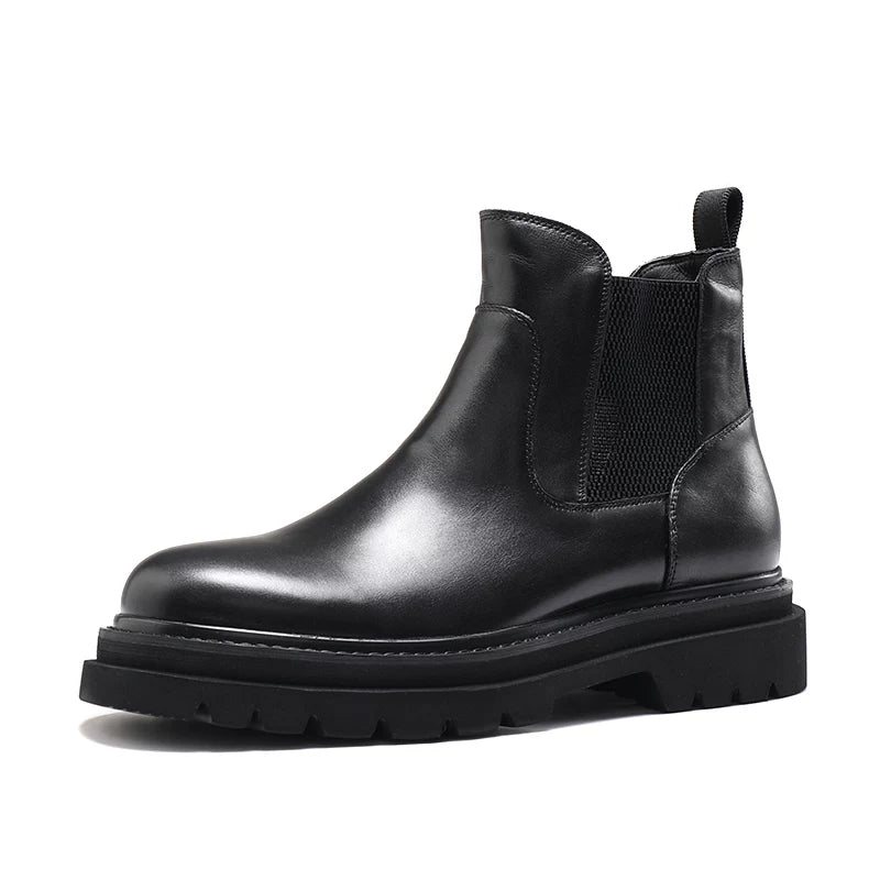 Men's Genuine Leather Chelsea Boots, Height Increasing, Thick Sole