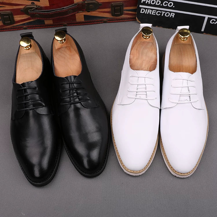 Men's White Genuine Leather Leather Shoes, Height Increasing, Breathable