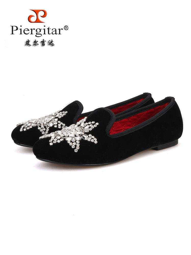 New handmade snowflake rhinestone women's European and American party style loafers trendy large size slip-on shoes for women