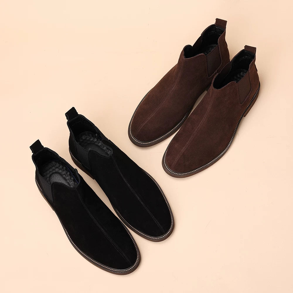 Men's Genuine Leather Chelsea Boots, Height Increasing, British Style