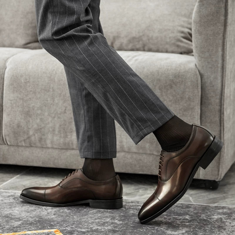 Men's Genuine Leather Oxford Shoes, Handmade, Square Toe