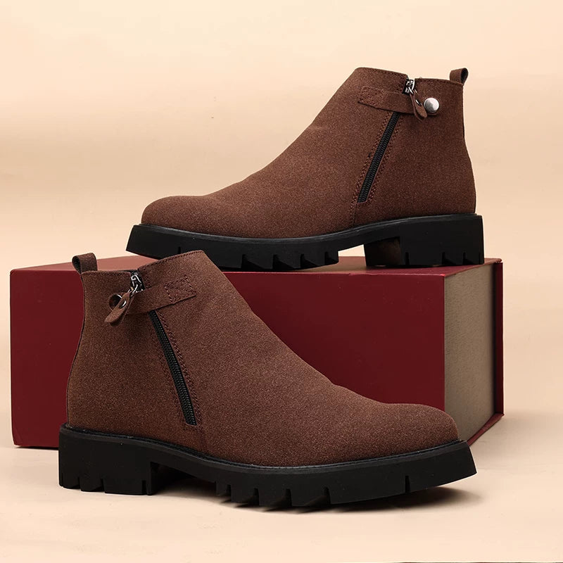 Men's Suede Martin Boots, Height Increasing, Thick Sole