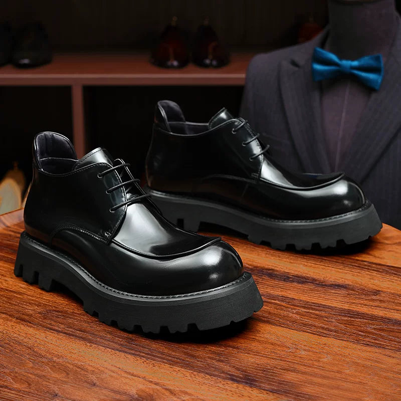 Men's Genuine Leather Martin Boots, Height Increasing, Thick Sole