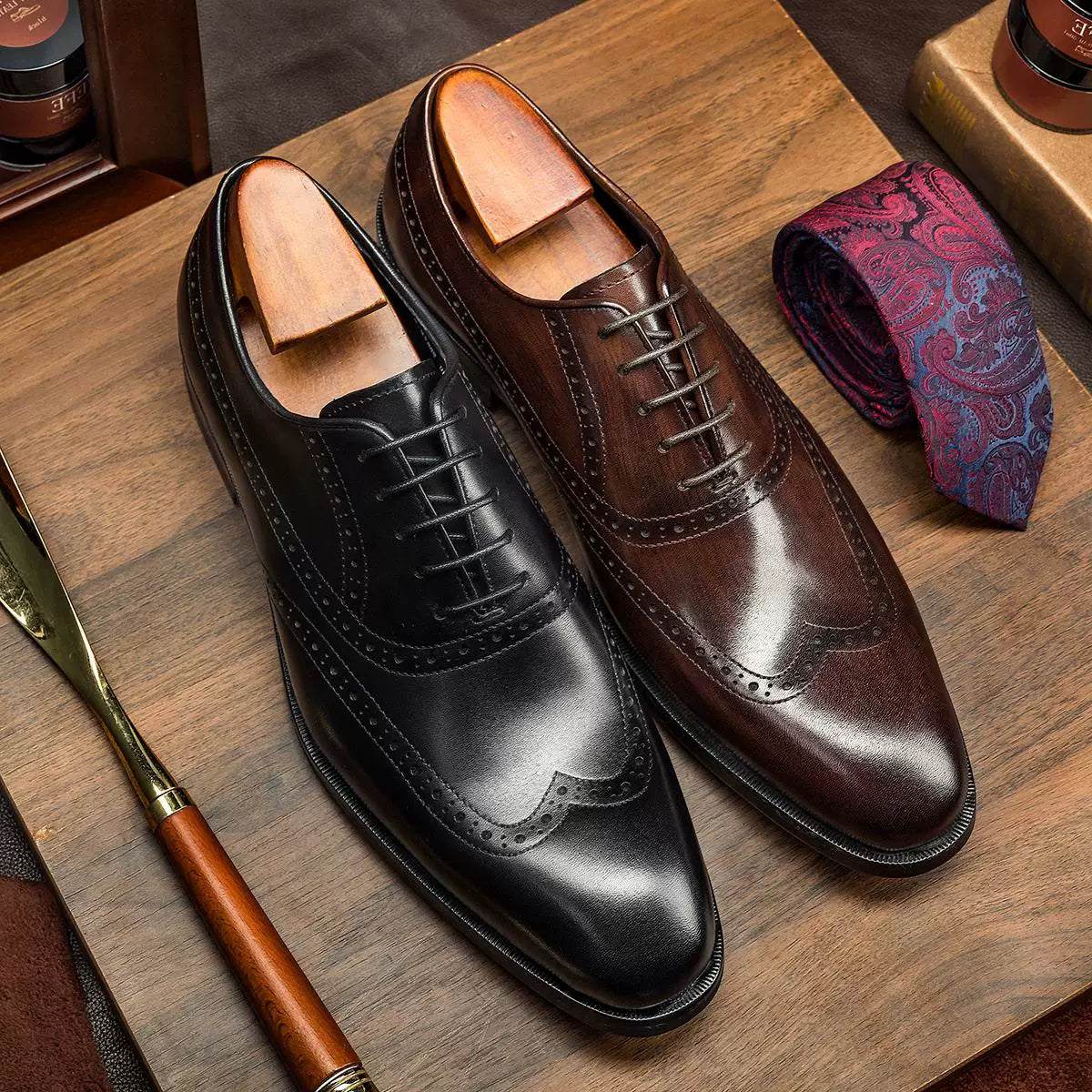 Men's Genuine Leather Oxford Shoes, Handmade, British Style
