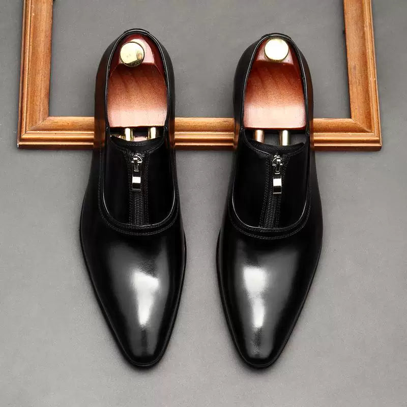 Men's Genuine Leather Wedding Shoes, Pointed Toe, British Style