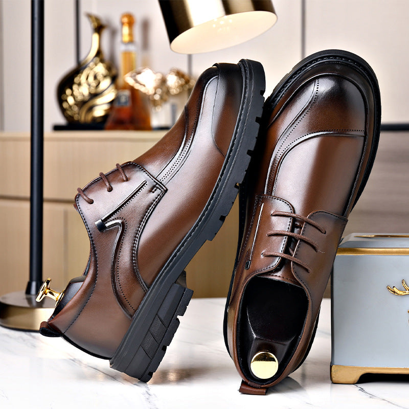 Mencasual leather shoes best selling tie back round toe thick sole big toe brown fashion british eas