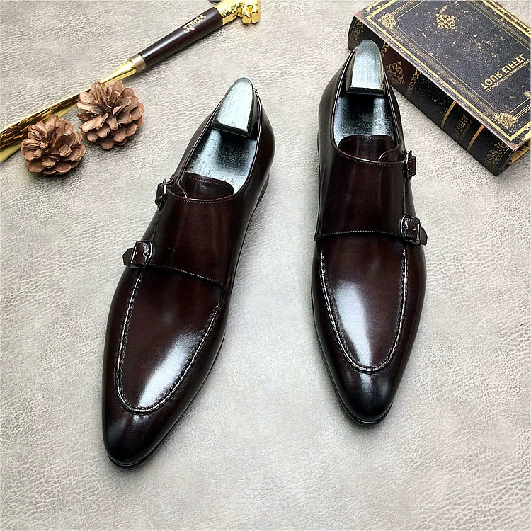 Men's Genuine Leather Wedding Shoes, Pointed Toe, Slip-On