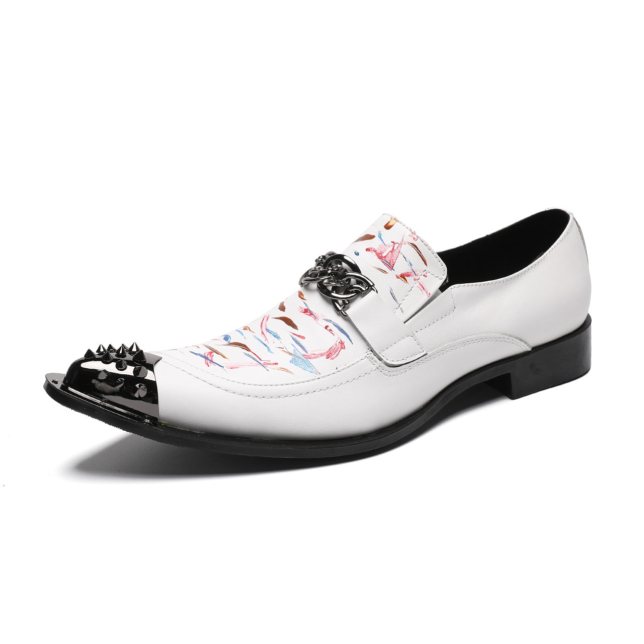 Men's personalized leather shoes, British pointed men's high heels, the Korean version has a height increase of 8cm, and summer hairstylist leather shoes are white.