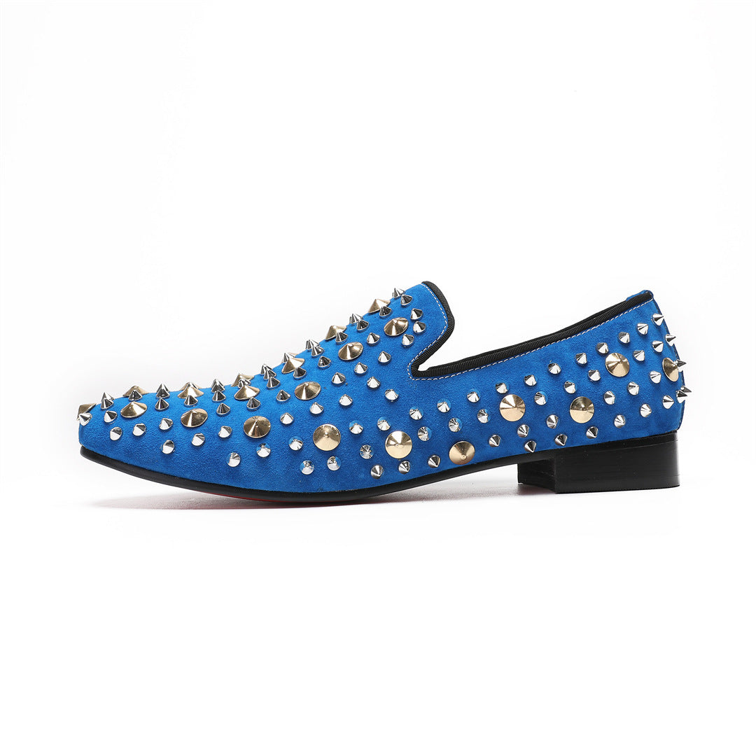 European Station Blue Sneakers Men's Quality Leather Shoes Rivet Platform Cowhide Fashion Casual Lace-Up Trendy Shoes Brand Shoes