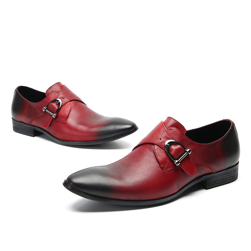 British pointed leather shoes for men, Korean version of business formal wear, red bright leather wedding shoes, trendy heightening casual men's shoes