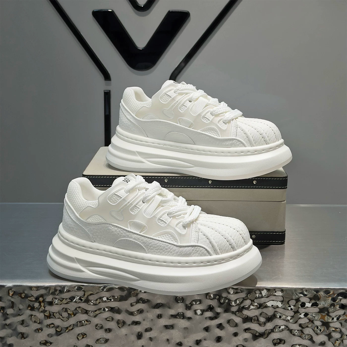 Men's Height-Increasing Platform Breathable Low-Top Shell-Toe Puffy Sneakers Summer