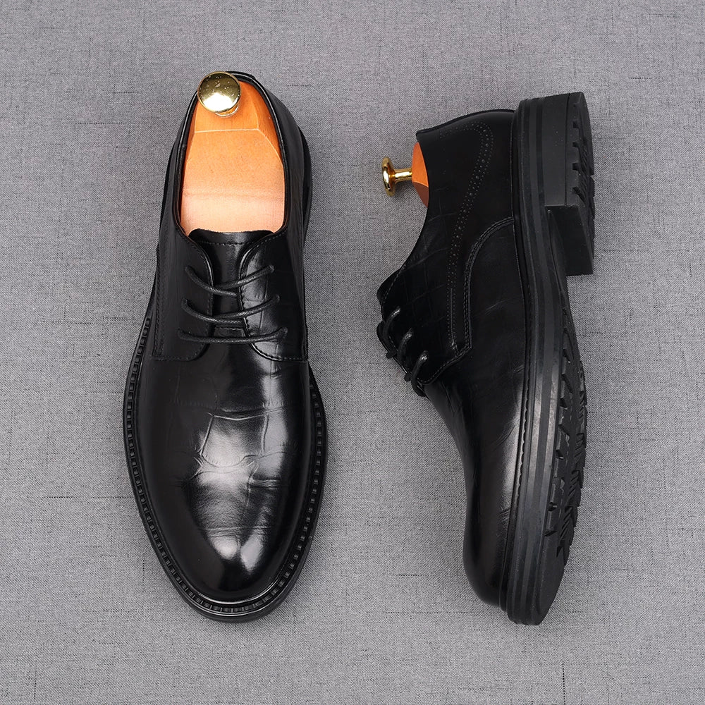 Men's Genuine Leather Derby Shoes, Height Increasing, Business