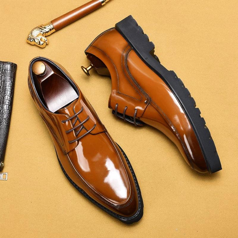 Men's Genuine Leather Leather Shoes, Patent Leather, Pointed Toe