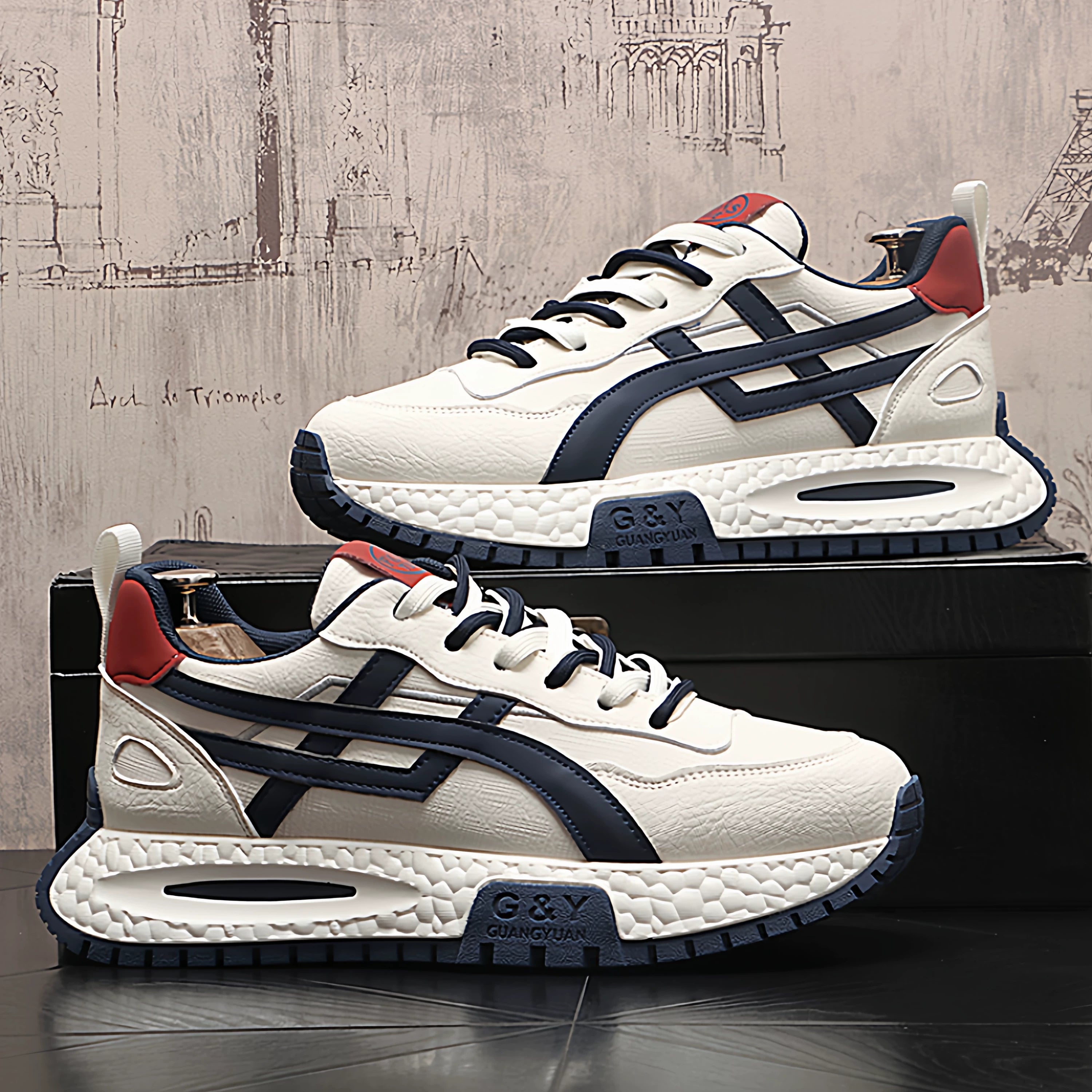 Men's Low-Top Korean Style Color-Block Athletic Casual Trendy Retro Sneakers
