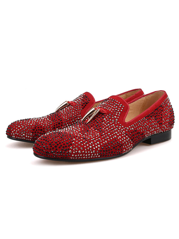 New two-color diamond mixed tassel handmade men's loafers European and American big-name trendy low-cut smoking shoes