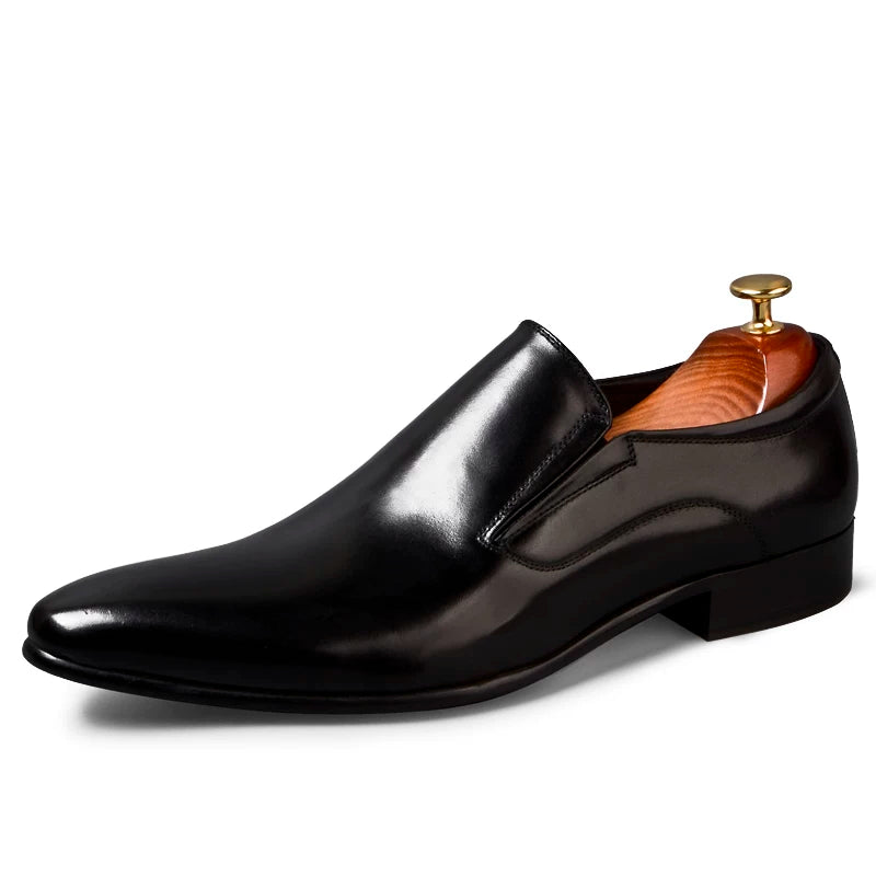 Men's Brown Genuine Leather Loafers, Pointed Toe, Slip-On