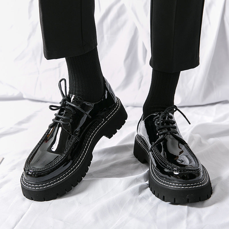 Cross-border mencasual glossy leather shoes men's round toe british patent leather men's shoes busin