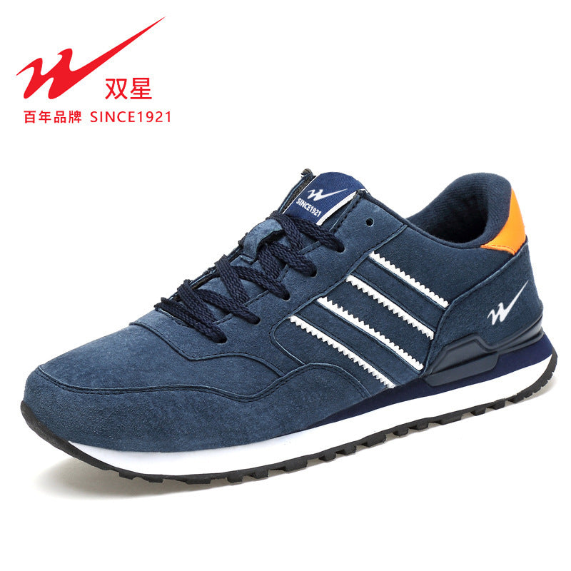 Men's fashionable leather sneakers: breathable, versatile, comfortable flat running shoes for spring and autumn