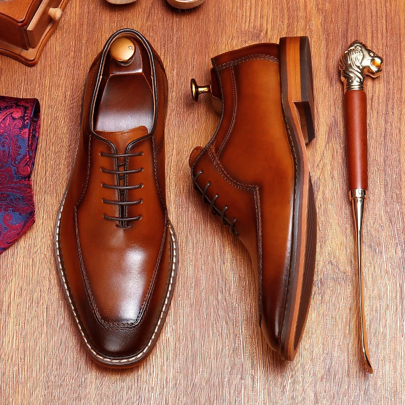 Men's Genuine Leather Oxford Shoes, Height Increasing, Handmade