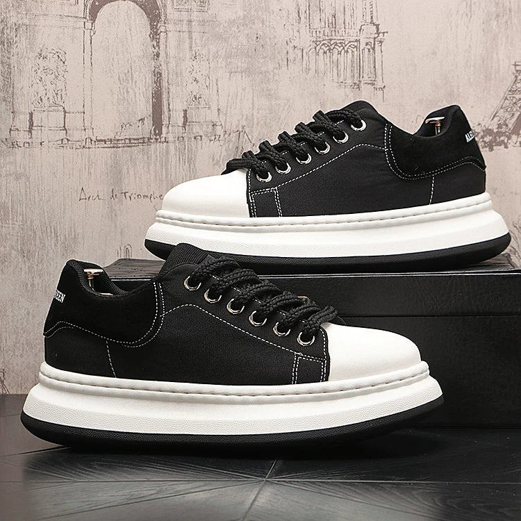 Men's Height-Increasing Platform Breathable Lace-Up Canvas Fabric Chunky Sneakers