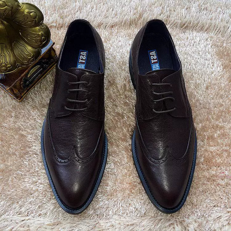 Men's Genuine Leather Derby Shoes, Breathable, Pointed Toe