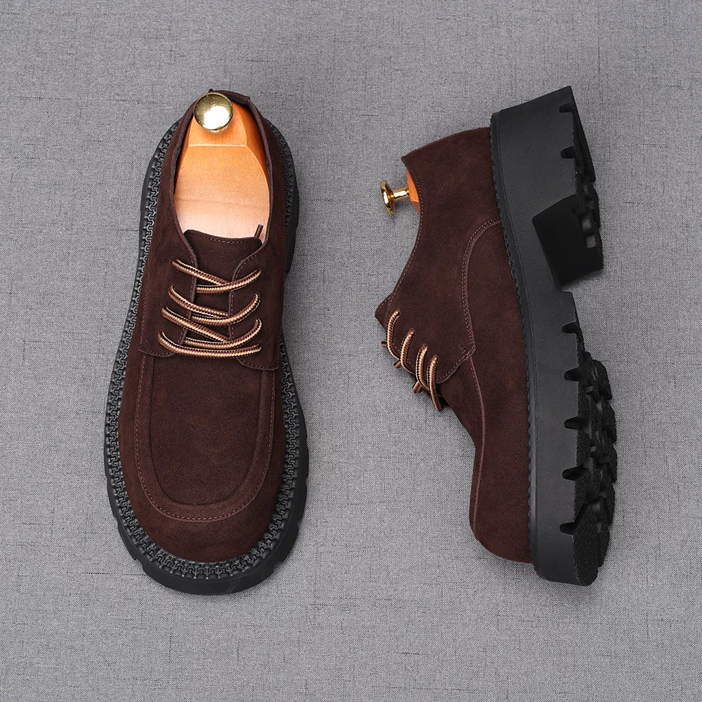 Men's Genuine Leather Derby Shoes, Height Increasing, Thick Sole