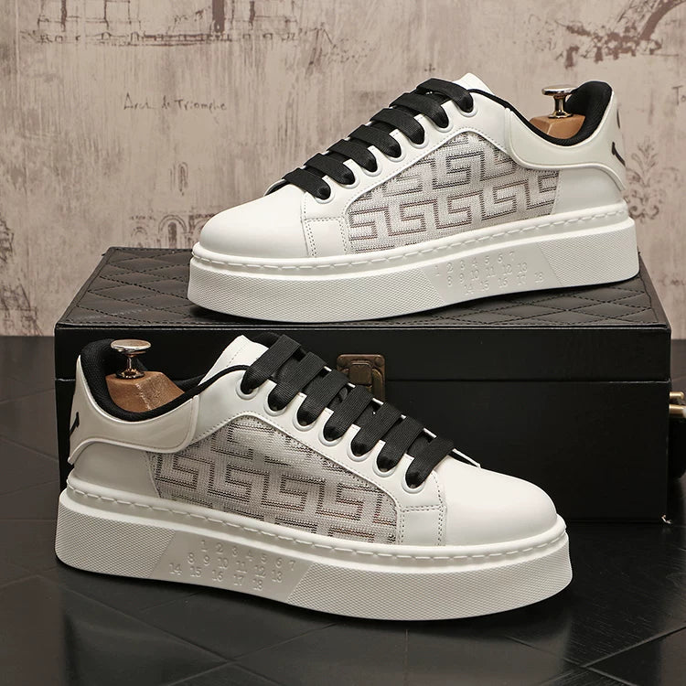Men's Platform Height-Increasing Breathable Cut-Out Low-Top White Sneakers Casual