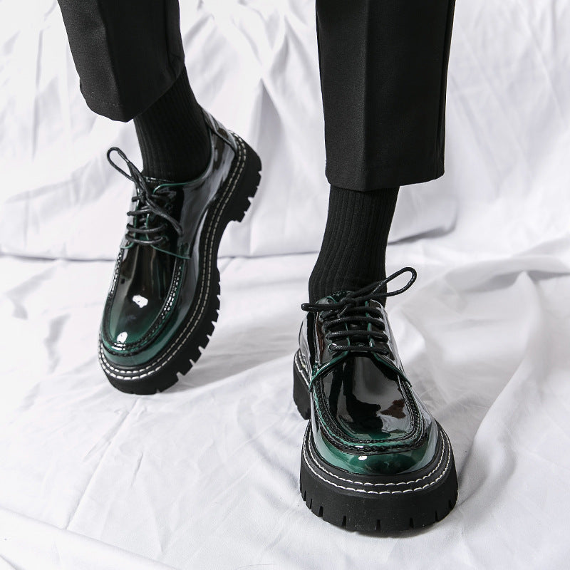 Cross-border mencasual glossy leather shoes men's round toe british patent leather men's shoes busin