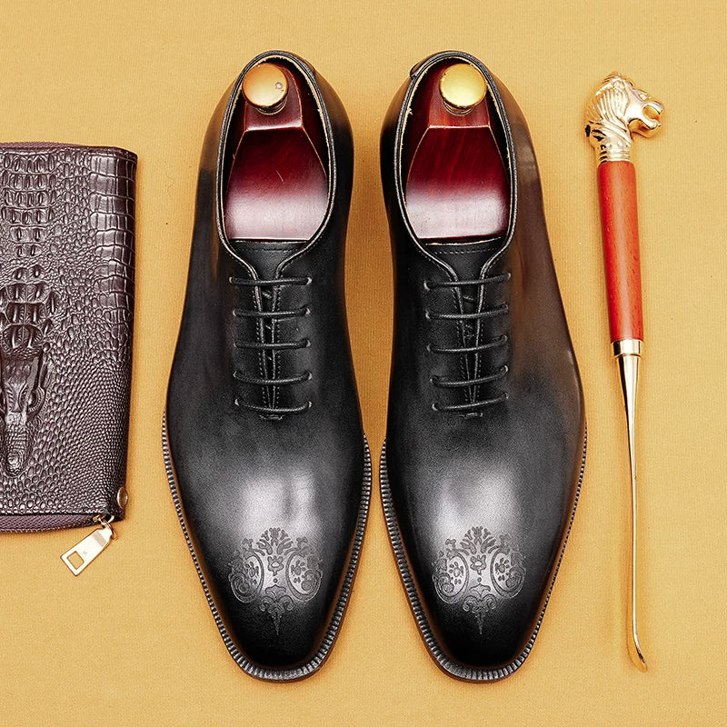 Men's Genuine Leather Leather Shoes, Square Toe, British Style