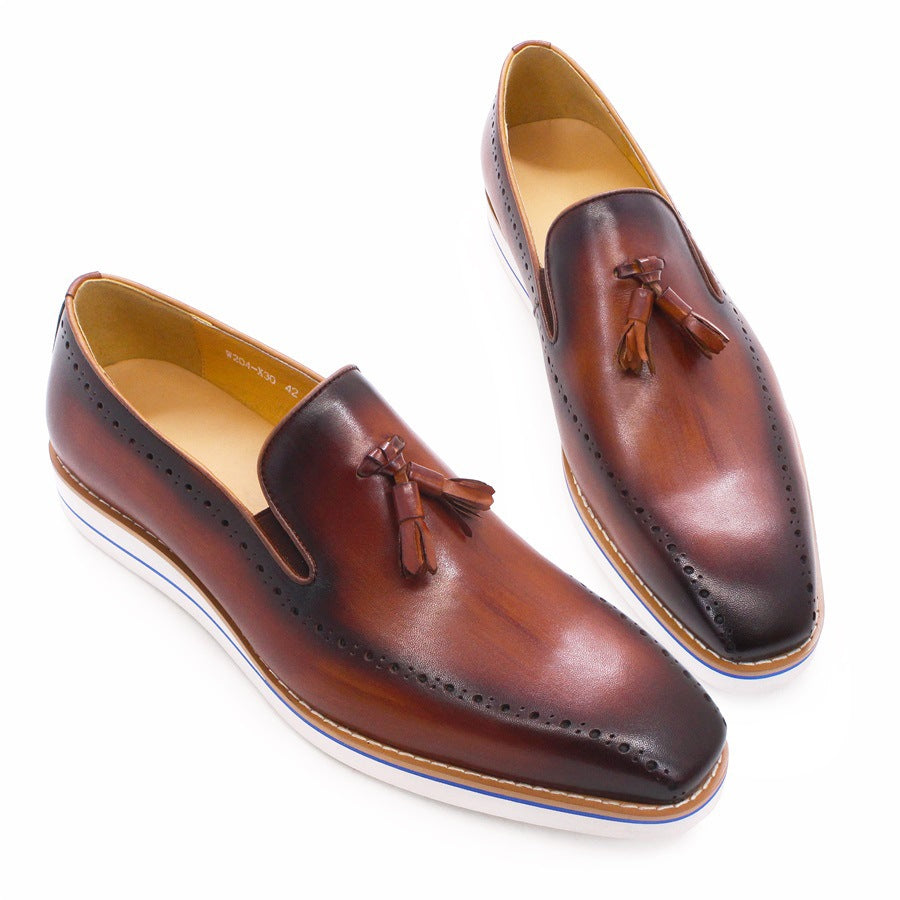 Tassel Loafers Men's Leather Casual Pumps Slip-on British Men Leather Shoes Brown Sneakers Men Shoes
