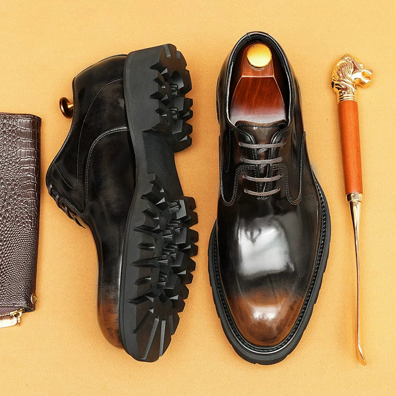 Men's Genuine Leather Oxford Shoes, Height Increasing, Thick Sole