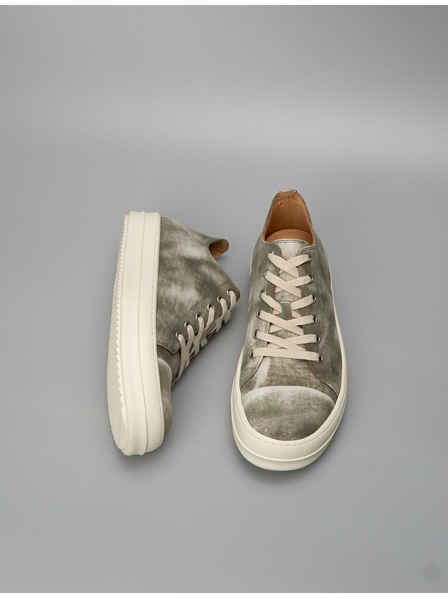 Luochenxing european station retro style trendy versatile genuine leather high-end fashion sneakers athletic casual low-top leather skate shoes