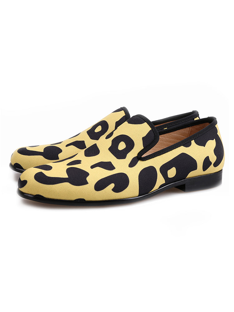 British style trendy leopard print camouflage cloth men's slip-on trendy shoes with genuine leather lining handmade classic loafers