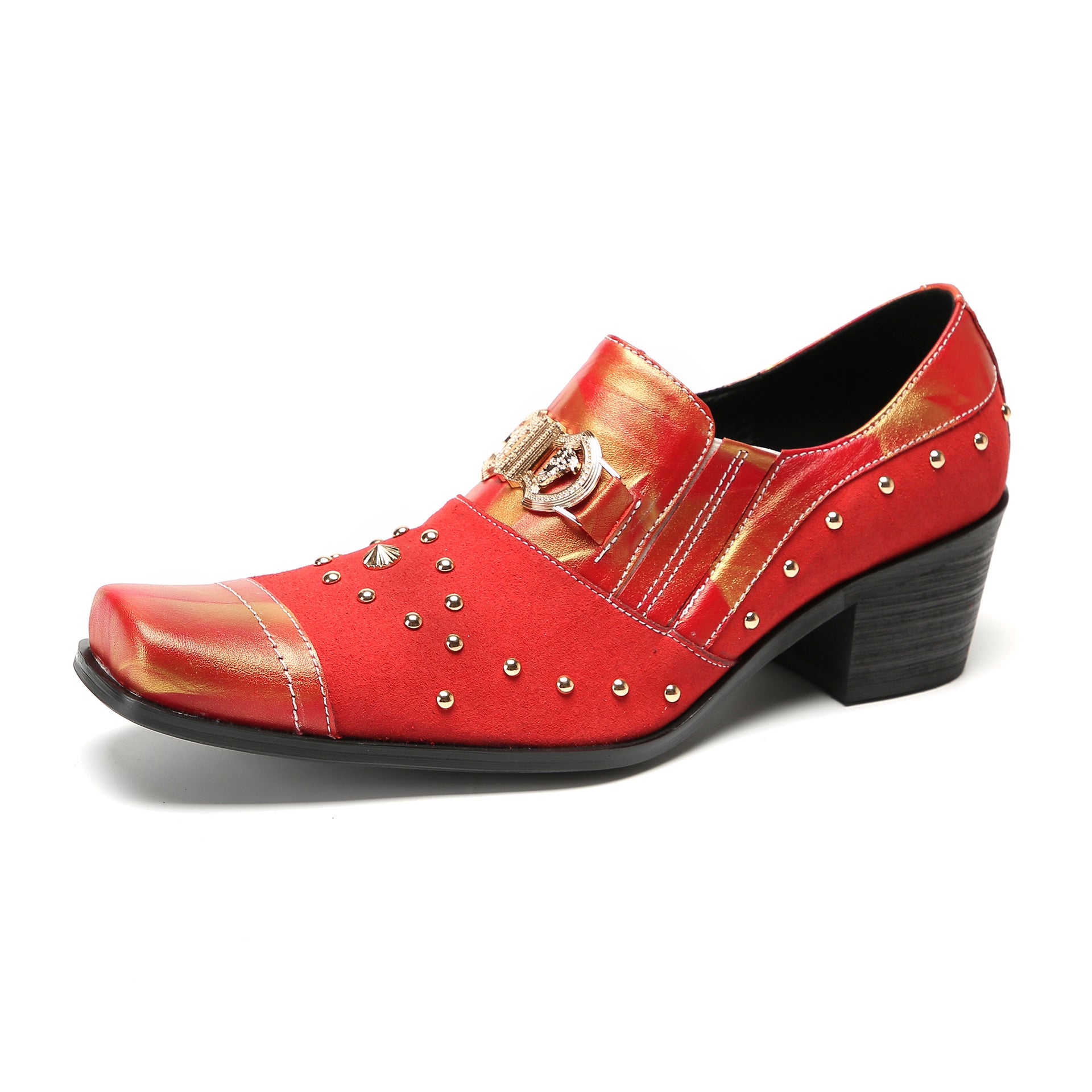 Leather shoes men's square toe cowhide 46 large size business British formal casual men's red inner heightening wedding groom's shoes