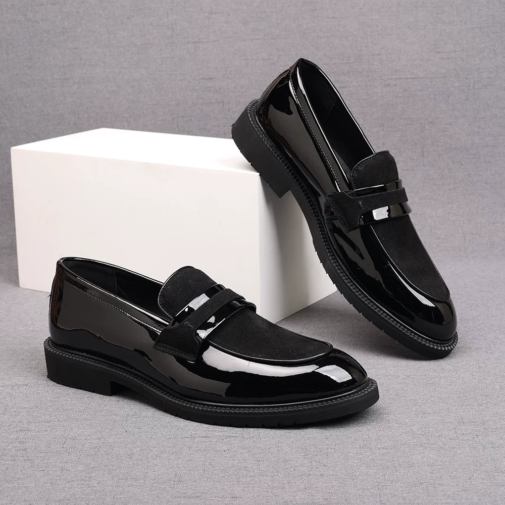 Men's Patent Leather Loafers, Height Increasing, Pointed Toe