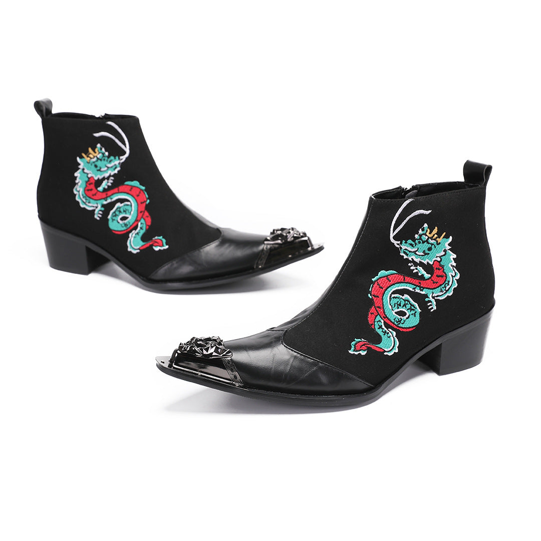 Martin boots brand western cowboy boots side zipper V-mouth embroidery sleeve knight boots retro medium tube square head riding boots