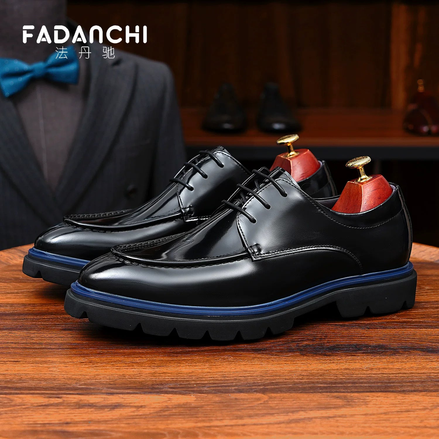 Men's Genuine Leather Derby Shoes, Height Increasing, Thick Sole