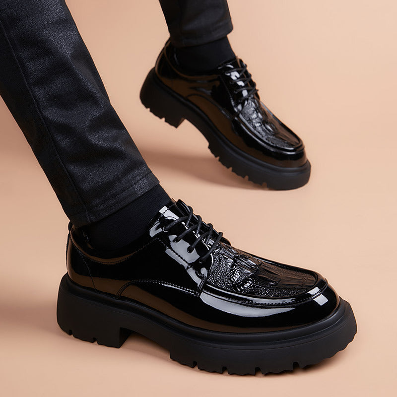 Thick sole leather shoes for men, breathable british style business new arrival black