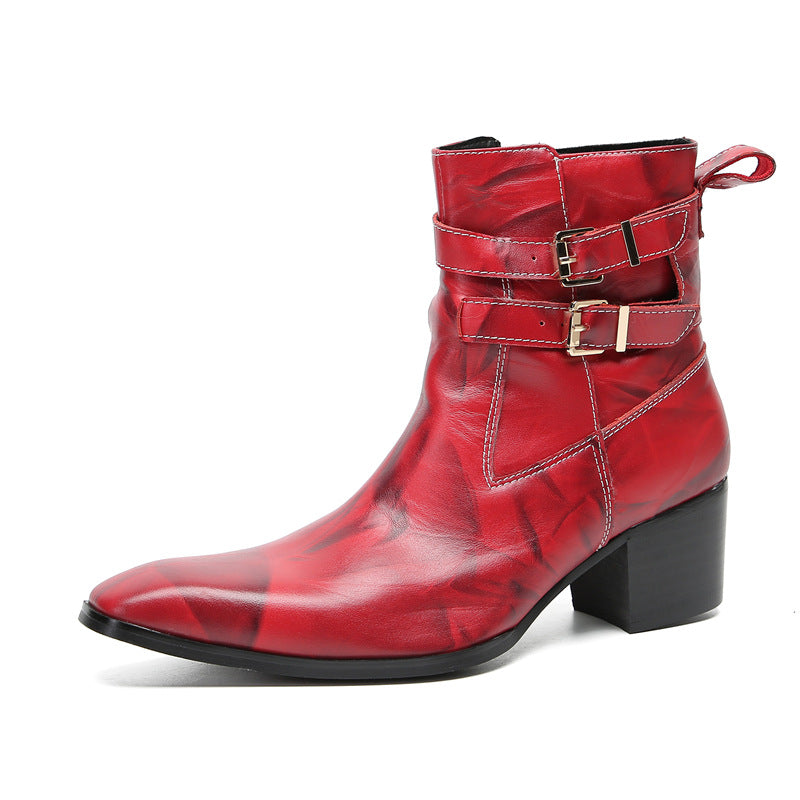 Brand men's leather shoes Martin shoes men's high top British style retro red Korean version foreign trade heightening big scalp shoes